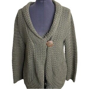 Pure Handknit Fresh Produce Chunky‎ Knit Cardigan Sweater XS/S Green Gold Boho
